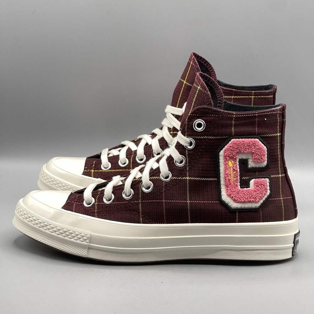 Converse Chuck 70 Women's 10.5 Burgundy Plaid Varsity Hi Top Sneakers A12494C